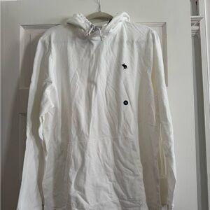 Abercrombie & Fitch White Hooded Sweatshirt with Navy Moose Logo